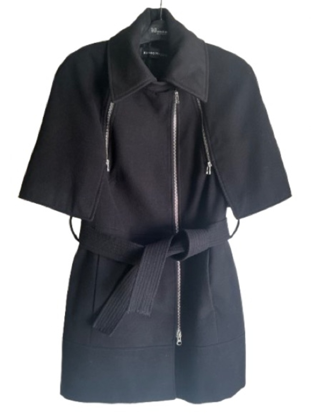 Bianca Nygard Black Capelet Coat Sleeveless Moto Jacket Zip Belted Medium